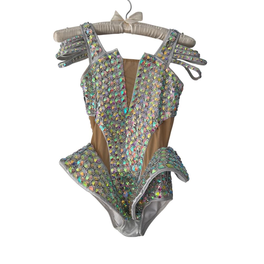 Glamour Costumes Beyoncé Burlesque Crystal Showgirl Corset Top + bodysuit XS - Picture 7 of 10